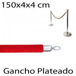 Cuerda poste separador terciopelo y anilla plateada 150x4x4 cm Rojo