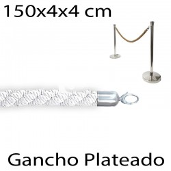 Cuerda poste separador trenzado y anilla plateada 150x4x4 cm Blanco Roto