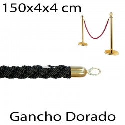 Cuerda poste separador trenzado y anilla dorada 150x4x4 cm Negro