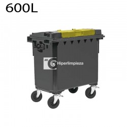 Contenedor basura 600L con doble tapa amarilla
