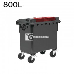 Contenedor basura 800L con doble tapa roja
